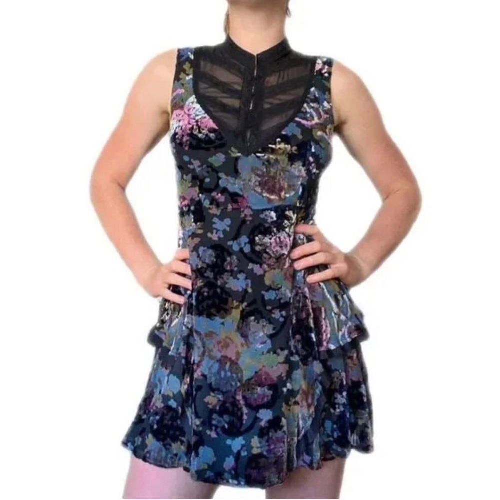 Free People Falling Leaves Burnout Silk Velvet Dress Sz 8